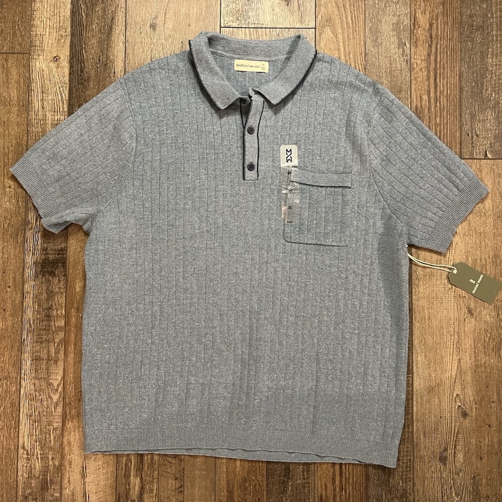 Mutual Weave Blue SS Button Up Knit Polo Sweater Shirt Men's XXL NWT